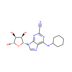 N#Cc1nc(NC2CCCCC2)c2ncn([C@@H]3O[C@H](O)[C@@H](O)[C@H]3O)c2n1 ZINC000028469784