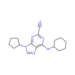 N#Cc1nc(NC2CCCCC2)c2ncn(C3CCCC3)c2n1 ZINC000003947909