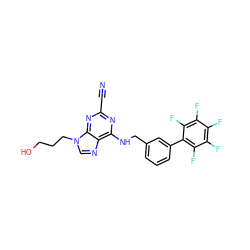 N#Cc1nc(NCc2cccc(-c3c(F)c(F)c(F)c(F)c3F)c2)c2ncn(CCCO)c2n1 ZINC000045255060