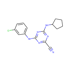 N#Cc1nc(Nc2cccc(Cl)c2)nc(NC2CCCC2)n1 ZINC000013831513