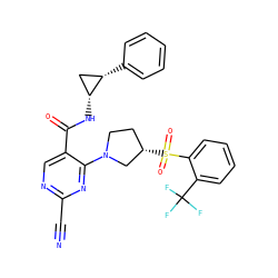 N#Cc1ncc(C(=O)N[C@@H]2C[C@@H]2c2ccccc2)c(N2CC[C@H](S(=O)(=O)c3ccccc3C(F)(F)F)C2)n1 ZINC000169684963