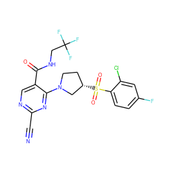 N#Cc1ncc(C(=O)NCC(F)(F)F)c(N2CC[C@H](S(=O)(=O)c3ccc(F)cc3Cl)C2)n1 ZINC000169685002