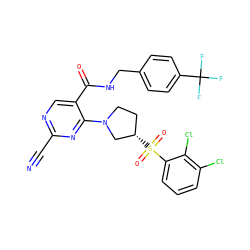 N#Cc1ncc(C(=O)NCc2ccc(C(F)(F)F)cc2)c(N2CC[C@H](S(=O)(=O)c3cccc(Cl)c3Cl)C2)n1 ZINC000168557341