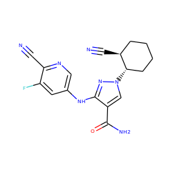 N#Cc1ncc(Nc2nn([C@H]3CCCC[C@@H]3C#N)cc2C(N)=O)cc1F ZINC000204947112