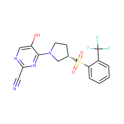 N#Cc1ncc(O)c(N2CC[C@H](S(=O)(=O)c3ccccc3C(F)(F)F)C2)n1 ZINC000168481379