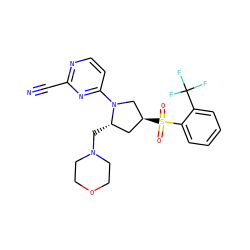 N#Cc1nccc(N2C[C@@H](S(=O)(=O)c3ccccc3C(F)(F)F)C[C@@H]2CN2CCOCC2)n1 ZINC000168398542