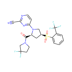 N#Cc1nccc(N2C[C@@H](S(=O)(=O)c3ccccc3C(F)(F)F)C[C@H]2C(=O)N2CCC(F)(F)C2)n1 ZINC000168572436