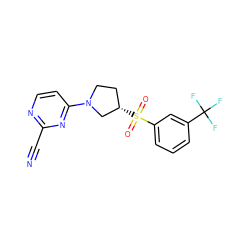 N#Cc1nccc(N2CC[C@H](S(=O)(=O)c3cccc(C(F)(F)F)c3)C2)n1 ZINC000168502508