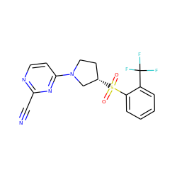 N#Cc1nccc(N2CC[C@H](S(=O)(=O)c3ccccc3C(F)(F)F)C2)n1 ZINC000168509367