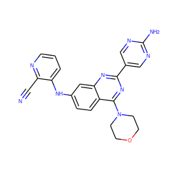 N#Cc1ncccc1Nc1ccc2c(N3CCOCC3)nc(-c3cnc(N)nc3)nc2c1 ZINC000653713224