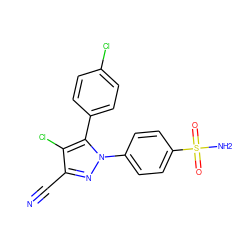 N#Cc1nn(-c2ccc(S(N)(=O)=O)cc2)c(-c2ccc(Cl)cc2)c1Cl ZINC000003814713