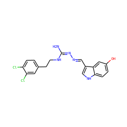 N/C(=N/N=C/c1c[nH]c2ccc(O)cc12)NCCc1ccc(Cl)c(Cl)c1 ZINC000013741838