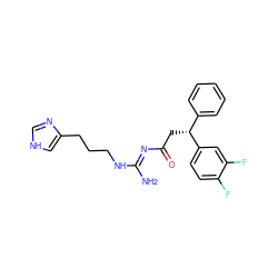 N/C(=N\C(=O)C[C@H](c1ccccc1)c1ccc(F)c(F)c1)NCCCc1c[nH]cn1 ZINC000040893464