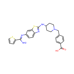 N/C(=N\c1ccc2nc(NC3CCN(Cc4ccc(C(=O)O)cc4)CC3)sc2c1)c1cccs1 ZINC000028818943