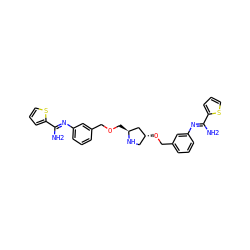 N/C(=N\c1cccc(COC[C@H]2C[C@H](OCc3cccc(/N=C(\N)c4cccs4)c3)CN2)c1)c1cccs1 ZINC000222225291