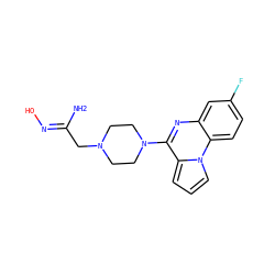 N/C(CN1CCN(c2nc3cc(F)ccc3n3cccc23)CC1)=N\O ZINC000040953018