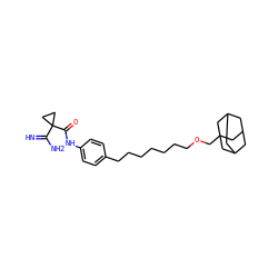 N=C(N)C1(C(=O)Nc2ccc(CCCCCCCOCC34CC5CC(CC(C5)C3)C4)cc2)CC1 ZINC000071316116