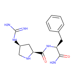 N=C(N)N[C@@H]1CN[C@H](C(=O)N[C@@H](Cc2ccccc2)C(N)=O)C1 ZINC000299839612
