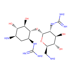 N=C(N)N[C@H]1C[C@@H](N)[C@H](O)[C@@H](O)[C@@H]1O[C@H]1O[C@H](CN)[C@@H](O)[C@H](O)[C@H]1NC(=N)N ZINC000014191696