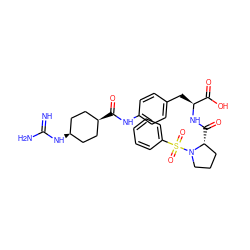 N=C(N)N[C@H]1CC[C@@H](C(=O)Nc2ccc(C[C@H](NC(=O)[C@@H]3CCCN3S(=O)(=O)c3ccccc3)C(=O)O)cc2)CC1 ZINC001772647849