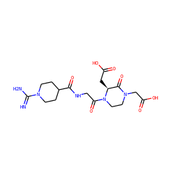 N=C(N)N1CCC(C(=O)NCC(=O)N2CCN(CC(=O)O)C(=O)[C@@H]2CC(=O)O)CC1 ZINC000013777962