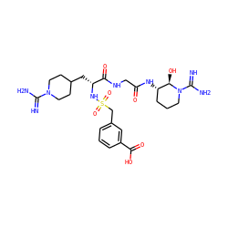 N=C(N)N1CCC(C[C@@H](NS(=O)(=O)Cc2cccc(C(=O)O)c2)C(=O)NCC(=O)N[C@H]2CCCN(C(=N)N)[C@@H]2O)CC1 ZINC000027857162