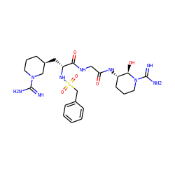 N=C(N)N1CCC[C@@H](C[C@@H](NS(=O)(=O)Cc2ccccc2)C(=O)NCC(=O)N[C@H]2CCCN(C(=N)N)[C@@H]2O)C1 ZINC000027852354