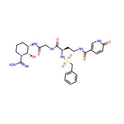 N=C(N)N1CCC[C@H](NC(=O)CNC(=O)[C@@H](CCNC(=O)c2ccc(=O)[nH]c2)NS(=O)(=O)Cc2ccccc2)[C@@H]1O ZINC000027100307