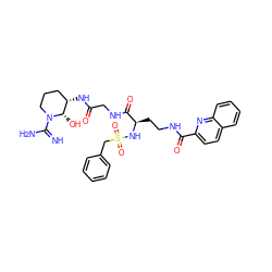 N=C(N)N1CCC[C@H](NC(=O)CNC(=O)[C@@H](CCNC(=O)c2ccc3ccccc3n2)NS(=O)(=O)Cc2ccccc2)[C@@H]1O ZINC000027094699