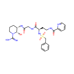 N=C(N)N1CCC[C@H](NC(=O)CNC(=O)[C@@H](CCNC(=O)c2ccccn2)NS(=O)(=O)Cc2ccccc2)[C@@H]1O ZINC000027101040