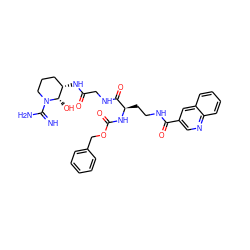 N=C(N)N1CCC[C@H](NC(=O)CNC(=O)[C@@H](CCNC(=O)c2cnc3ccccc3c2)NC(=O)OCc2ccccc2)[C@@H]1O ZINC000027094432