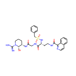 N=C(N)N1CCC[C@H](NC(=O)CNC(=O)[C@@H](CCNC(=O)c2nccc3ccccc23)NS(=O)(=O)Cc2ccccc2)[C@@H]1O ZINC000027095296