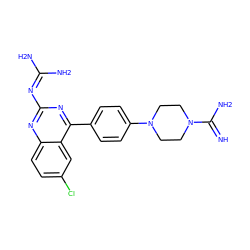 N=C(N)N1CCN(c2ccc(-c3nc(N=C(N)N)nc4ccc(Cl)cc34)cc2)CC1 ZINC000098185374