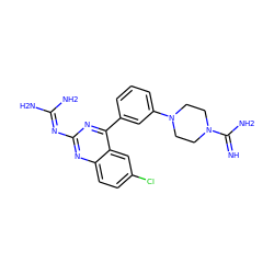 N=C(N)N1CCN(c2cccc(-c3nc(N=C(N)N)nc4ccc(Cl)cc34)c2)CC1 ZINC000166880382