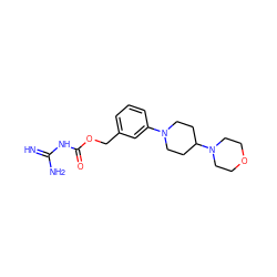 N=C(N)NC(=O)OCc1cccc(N2CCC(N3CCOCC3)CC2)c1 ZINC001772627477