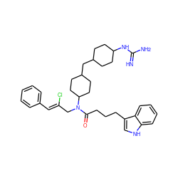 N=C(N)NC1CCC(CC2CCC(N(C/C(Cl)=C/c3ccccc3)C(=O)CCCc3c[nH]c4ccccc34)CC2)CC1 ZINC000028826244