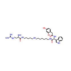 N=C(N)NCC[C@@H](N)C(=O)NCCCCCNCCCCCCCNC(=O)[C@@H](NC(=O)Cc1ccc(O)cc1O)c1c[nH]c2ccccc12 ZINC000095596373