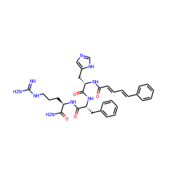 N=C(N)NCCC[C@@H](NC(=O)[C@@H](Cc1ccccc1)NC(=O)[C@H](Cc1cnc[nH]1)NC(=O)/C=C/C=C/c1ccccc1)C(N)=O ZINC000049679955