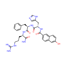 N=C(N)NCCC[C@@H](NC(=O)[C@@H](Cc1ccccc1)NC(=O)[C@H](Cc1cnc[nH]1)NC(=O)c1ccc2cc(O)ccc2c1)C(N)=O ZINC000049677915