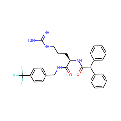 N=C(N)NCCC[C@@H](NC(=O)C(c1ccccc1)c1ccccc1)C(=O)NCc1ccc(C(F)(F)F)cc1 ZINC000038149846