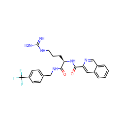 N=C(N)NCCC[C@@H](NC(=O)c1cc2ccccc2cn1)C(=O)NCc1ccc(C(F)(F)F)cc1 ZINC000038149860
