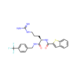 N=C(N)NCCC[C@@H](NC(=O)c1cc2ccccc2s1)C(=O)NCc1ccc(C(F)(F)F)cc1 ZINC000038149850
