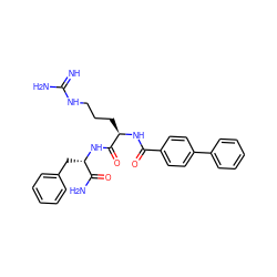 N=C(N)NCCC[C@@H](NC(=O)c1ccc(-c2ccccc2)cc1)C(=O)N[C@@H](Cc1ccccc1)C(N)=O ZINC000095562943