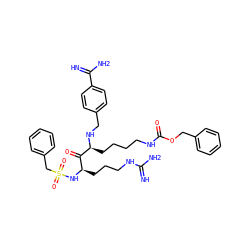 N=C(N)NCCC[C@@H](NS(=O)(=O)Cc1ccccc1)C(=O)[C@H](CCCCNC(=O)OCc1ccccc1)NCc1ccc(C(=N)N)cc1 ZINC000072179479