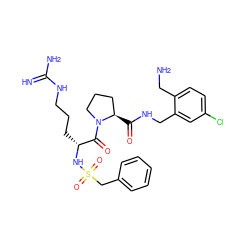 N=C(N)NCCC[C@@H](NS(=O)(=O)Cc1ccccc1)C(=O)N1CCC[C@H]1C(=O)NCc1cc(Cl)ccc1CN ZINC000039196557