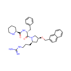 N=C(N)NCCC[C@@H]1C[C@H](OCc2ccc3ccccc3c2)CN1C(=O)[C@@H](Cc1ccccc1)NC(=O)[C@@H]1CCCCN1 ZINC000036285331