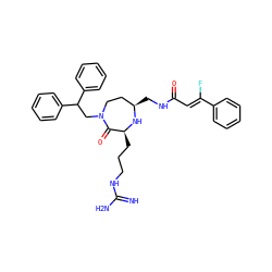 N=C(N)NCCC[C@@H]1N[C@H](CNC(=O)/C=C(\F)c2ccccc2)CCN(CC(c2ccccc2)c2ccccc2)C1=O ZINC001772642284