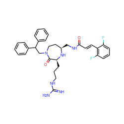 N=C(N)NCCC[C@@H]1N[C@H](CNC(=O)/C=C/c2c(F)cccc2F)CCN(CC(c2ccccc2)c2ccccc2)C1=O ZINC000118695120