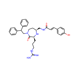 N=C(N)NCCC[C@@H]1N[C@H](CNC(=O)/C=C/c2ccc(O)cc2)CCN(CC(c2ccccc2)c2ccccc2)C1=O ZINC000118686187