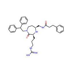 N=C(N)NCCC[C@@H]1N[C@H](CNC(=O)CCc2ccccc2)CCN(CC(c2ccccc2)c2ccccc2)C1=O ZINC000118685233